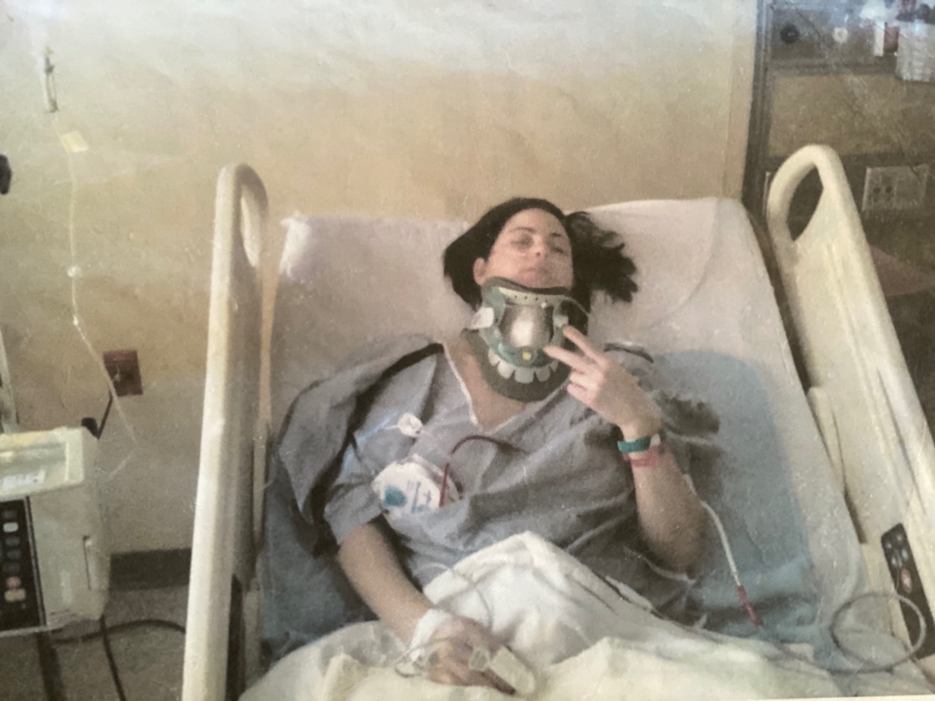 Marci recovering in the hospital after the accident